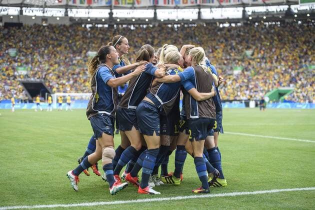 Rio 2016, Fußball, Damen, Schweden zieht ins Finale ein 160816 Jubel Halbfinale Brasilien - Schweden Olympische Spiele in Rio de Janeiro  Copyright: CARLxSANDIN BB160816CS055