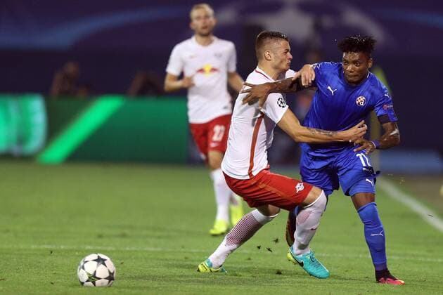 Champions League play off - GNK Dinamo vs FC Red Bull Salzburg 16.08.2016., Zagreb, Croatia - First leg of UEFA Champions League play off at Maksimir stadium between GNK Dinamo and FC Red Bull Salzburg. Duje Caleta Car, Junior Fernandes.  DaliborxUrukalovic PIXSELL