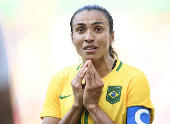 160816 Brasiliens Marta deppar i - Halbfinale - Brasilien - Schweden - 16 august 2016 under OS i Rio de Janeiro.  Copyright: CARLxSANDIN BB160816CS074