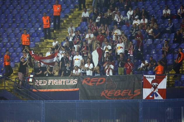 SOCCER - UEFA CL quali, Zagreb vs RBS ZAGREB,CROATIA,16.AUG.16 - SOCCER - UEFA Champions League, Play-off qualification, GNK Dinamo Zagreb vs Red Bull Salzburg. Image shows fans of RBS. GEPAxpictures xFelixxRoittner