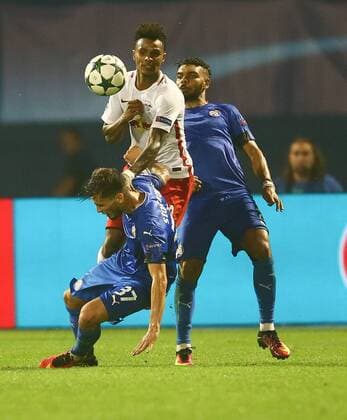 SOCCER - UEFA CL quali, Zagreb vs RBS ZAGREB,CROATIA,16.AUG.16 - SOCCER - UEFA Champions League, Play-off qualification, GNK Dinamo Zagreb vs Red Bull Salzburg. Image shows Peter Stojanovic (Zagreb), Valentino Lazaro (RBS) and El Arabi Hilal Soudani (Zagreb). GEPAxpictures xFelixxRoittner