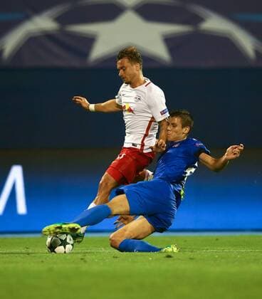 SOCCER - UEFA CL quali, Zagreb vs RBS ZAGREB,CROATIA,16.AUG.16 - SOCCER - UEFA Champions League, Play-off qualification, GNK Dinamo Zagreb vs Red Bull Salzburg. Image shows Fredrik Gulbrandsen (RBS) and Filip Benkovic (Zagreb). GEPAxpictures xFelixxRoittner