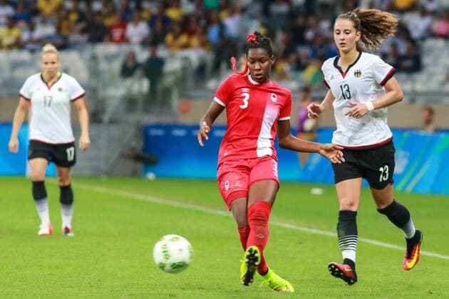 Rio 2016, Fußball, Damen, Deutschland - Kanada Olympics 2016 Football BH BELO HORIZONTE, MG - 16.08.2016: OLYMPICS 2016 FOOTBALL BH - Kadeisha Buchanan, Canada, is marked by Sara Daebritz, Germany, during the match between Canada (CAN) vs Germany (GER), the semifinals of the Football Olympic Women, the Olympics 2016 held in Mineirao Stadium in the host city Belo Horizonte, MG. (Photo: Dudu Macedo Fotoarena) x1185750x  DuduxMacedo