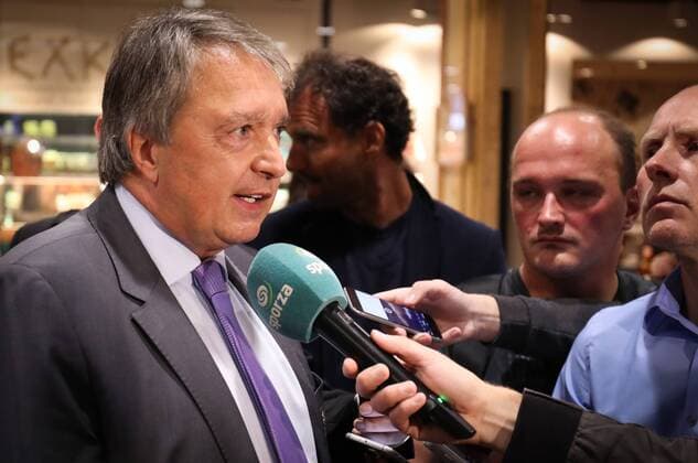 Anderlecht s manager Herman Van Holsbeeck talks to the press during a press conference PK Pressekonferenz of Belgian first league soccer team RSC Anderlecht at Brussels Airport in Zaventem, ahead of their departure to Prague, Czech Republic, Wednesday 17 August 2016. Tomorrow Anderlecht is playing the first leg of the playoff round in the Europa League competition against Czech Slavia Prague. VIRGINIExLEFOUR  x04912795x
