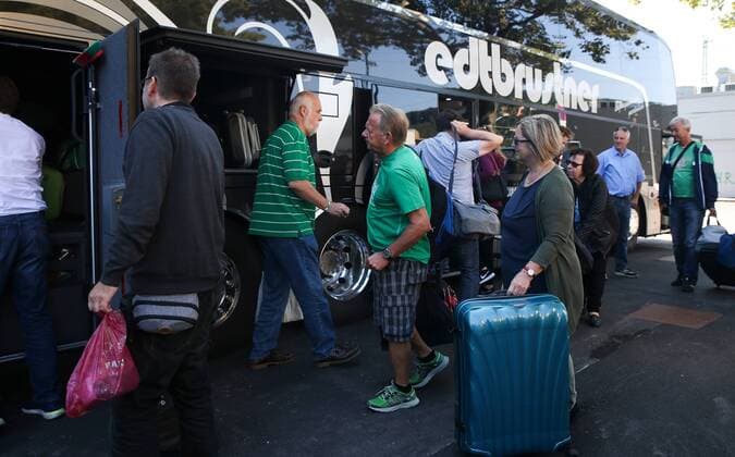 SOCCER - UEFA EL quali, Trencin vs Rapid VIENNA,AUSTRIA,17.AUG.16 - SOCCER - UEFA Europa League, Play-off qualification, FK AS Trencin vs SK Rapid Wien, preview, departure of Rapid. Image shows the bus and guests. Keywords: Wien Energie. GEPAxpictures xPhilippxBrem