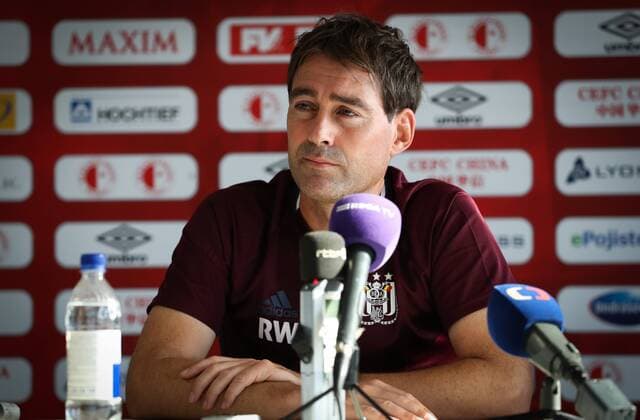 Anderlecht s head coach Rene Weiler pictured during a press conference PK Pressekonferenz of Belgian first league soccer team RSC Anderlecht, Wednesday 17 August 2016, in Prague, Czech Republic. Tomorrow Anderlecht is playing the first leg of the playoff round in the Europa League competition against Czech Slavia Prague. VIRGINIExLEFOUR  x04913084x