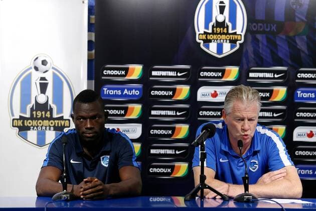 UEFA Europa League play-off - NK Lomotiva - KRC Genk - KRC Genk press conference PK Pressekonferenz 17.08.2016., Zagreb, Croatia - KRC Genk player Omar Colley and head coach Peter Maes at a press conference ahead of UEFA Europa League play-off first leg against NK Lokomotiva at stadium Maksimir.  DaliborxUrukalovic PIXSELL