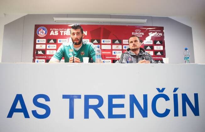SOCCER - UEFA EL quali, Trencin vs Rapid ZILINA,SLOVAKIA,17.AUG.16 - SOCCER - UEFA Europa League, Play-off qualification, FK AS Trencin vs SK Rapid Wien, preview, press conference PK Pressekonferenz of Rapid. Image shows Jan Novota (Rapid) and a translator. Keywords: Wien Energie. GEPAxpictures xPhilippxBrem