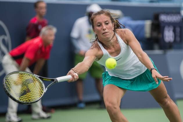 August 17, 2016 - Mason, Ohio, USA - Annika Beck (GER) stretches to reach for a forehand return in Wednesday s match that was resumed from Tuesday s rain delay of the Western and Southern Open at at the Lindner Family Tennis Center , Mason, Oh. Tennis 2016 - Western And Southern Open - Day 5 - ZUMAs304