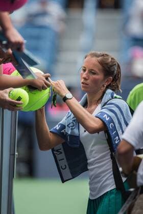 August 17, 2016 - Mason, Ohio, USA - Annika Beck (GER) signs autographs for fans after Wednesday s match that was resumed from Tuesday s rain delay of the Western and Southern Open at at the Lindner Family Tennis Center , Mason, Oh. Tennis 2016 - Western And Southern Open - Day 5 - ZUMAs304