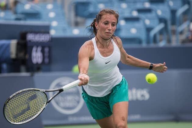 August 17, 2016 - Mason, Ohio, USA - Annika Beck (GER) reaches to hit a forehand shot in Wednesday s match that was resumed from Tuesday s rain delay of the Western and Southern Open at at the Lindner Family Tennis Center , Mason, Oh. Tennis 2016 - Western And Southern Open - Day 5 - ZUMAs304