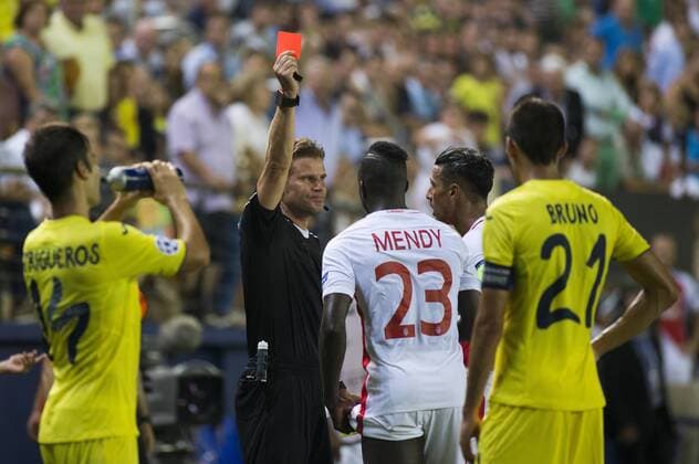 First leg of the Champions League preliminary round between FC Villarreal and AS Monaco. In this picture, red card to a Monaco player. xCARMExRIPOLLESx 