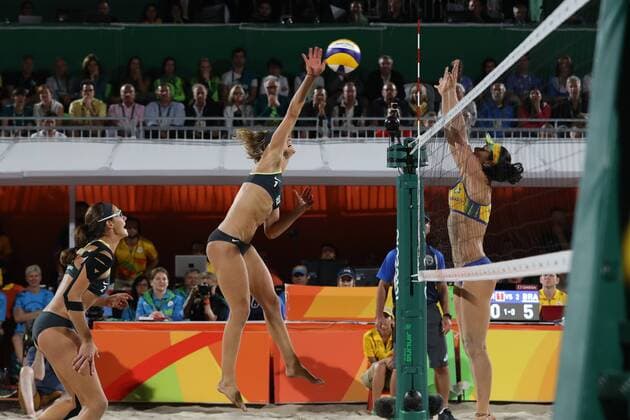 Olympics 2016 Beach volleyball Beachvolleyball RIO DE JANEIRO, RJ - 18.08.2016: OLYMPICS 2016 BEACH VOLLEYBALL - Vitoria double Alema during match valid for the gold medal between the double Laura Ludwig Kira Walkenhorst (GER) and Agatha Bednarczuk Rippel Barbara Seixas de Freitas (BRA) in the Olympic Beach Volleyball 2016 held at the Beach Volleyball Arena, Copacabana Beach. NOT AVAILABLE FOR LICENSING IN CHINA (Photo: Andre Chaco Fotoarena) x1187690x  AndrexChaco