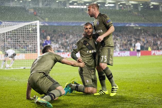 August 17, 2016 - Dublin, Ireland - Legia Warsaw payers celebrate after first goal for Legia during the UEFA Champions League Play-Offs 1st leg between Dundalk FC and Legia Warsaw at Aviva Stadium in Dublin, Ireland on August 17, 2016 Dundalk v Legia Warsaw: UEFA Champions League  - ZUMAn230