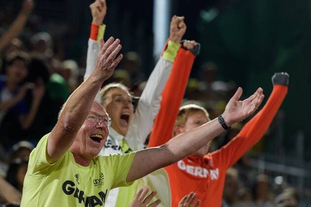 Trainer Juergen Wagner beim verwandeltem Matchball im Beachvolleyballl Finale bei den olympischen Sommerspiele 2016 am 17.08.2016, Rio de Janeiro Copyright: xSchülerx xEibner-Pressefotox EP_jse
