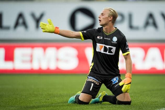 Gent s goalkeeper Rinne Jacob reacts during the first leg match of the playoff round between Belgian first league soccer team KAA Gent and Macedonia s first league soccer team Shkendija in the Europa League competition, on Thursday 18 August 2016, in Gent. JASPERxJACOBS  x04913871x