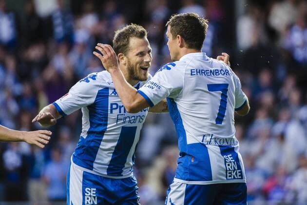 160818 IFK Göteborgs Tobias Hysen jubelt 1-0 Mads Albeck FOOTBALL Europa League IFK Göteborg vs FK Qarabag Agdam 18 august 2016 i Göteborg.  Copyright: MATHIASxBERGELD BB160818BB324