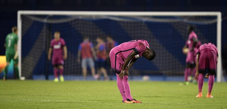Genk s Mwbana Ally Samatta pictured during the first leg match of the playoff round between Croatian team Lokomotiva Zagreb and Belgian first league soccer team KRC Genk in the Europa League competition, on Thursday 18 August 2016, in Zagreb, Croatia. YORICKxJANSENS  x04913997x
