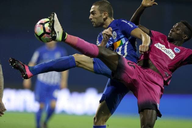 UEFA Europa League - play-off - NK Lokomotiva vs KRC Genk 18.08.2016., stadium Maksimir, Zagreb - First leg of UEFA Europa League play off, NK Lokomotiva - KRC Genk, Wilfred Ndidi. Eros Grezda.  DaliborxUrukalovic PIXSELL