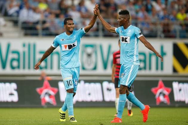 Gent s Renato Neto and Gent s Kalika Coulibaly pictured during the first leg match of the playoff round between Belgian first league soccer team KAA Gent and Macedonia s first league soccer team Shkendija in the Europa League competition, on Thursday 18 August 2016, in Gent. BRUNOxFAHY  x04913992x