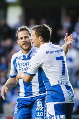 160818 IFK Göteborgs Tobias Hysen Mads Albeck 1-0 jublar FOOTBALL Europa League IFK Göteborg vs FK Qarabag Agdam 18 august 2016 i Göteborg.  Copyright: MATHIASxBERGELD BB160818BB404