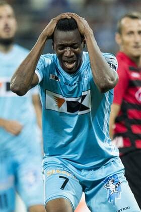 Gent s Kalika Coulibaly reacts during the first leg match of the playoff round between Belgian first league soccer team KAA Gent and Macedonia s first league soccer team Shkendija in the Europa League competition, on Thursday 18 August 2016, in Gent. JASPERxJACOBS  x04914057x