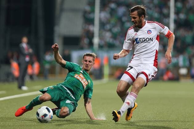 MARIO PAVELIC RAPID PETER KLESCIK TRENCIN - ZILINA 18.08.2016 SPORT FOOTBALL SEASON 2016 17 UEFA EUROPA LEAGUE FOURTH ROUND QUALIFICATION AS TRENCIN - RAPID WIEN - --- Newspix.pl  160818CHW042