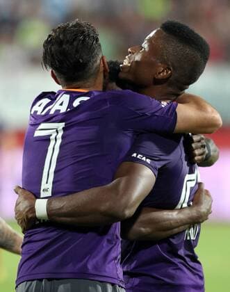 18.08.2016 Novi Sad(Serbia) FK Vojvodina-AZ Alkmaar Europa League play off men s football Fred Friday (r) AZ Alkmaar celebrate second goal :Str 