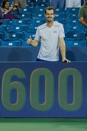 August 18, 2016 - Mason, Ohio, USA - Andy Murray (GBR) celebrates his 600th career win at Thursday s quarterfinal round of the Western and Southern Open at the Lindner Family Tennis Center, Mason, Oh. Tennis 2016 - Western And Southern Open - Day 6 - ZUMAs304