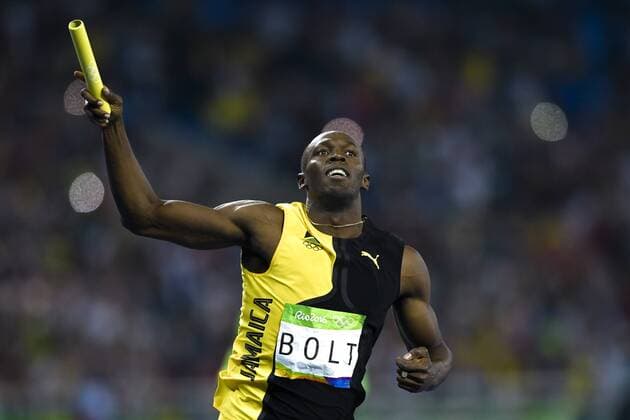 Rio 2016, Leichtathletik, Usain Bolt schafft Triple-Triple 160819 Jamaicas Usain Bolt final 4x100m den 19 augusti 2016 under OS i Rio de Janeiro.  Copyright: PETTERxARVIDSON BB160819PA146