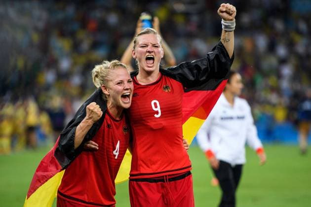 Rio 2016, Fußball, Damen, Deutschland ist Olympiasieger Alexandra Popp (GER 9) und Leonie Maier (GER 4) im Finale bei den olympischen Sommerspiele 2016 am 19.08.2016, Rio de Janeiro Copyright: xSchülerx xEibner-Pressefotox EP_jse