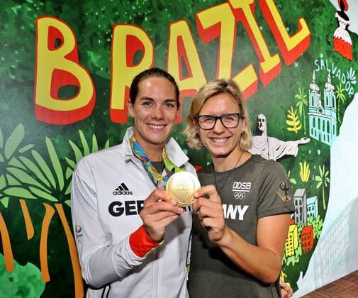 OLYMPICS - Olympic Summer Games 2016 RIO DE JANEIRO,BRAZIL,19.AUG.16 - OLYMPICS - Olympic Summer Games Rio 2016, Austria House. Image shows Kira Walkenhorst and Laura Ludwig (GER). GEPAxpictures xMarkusxOberlaender
