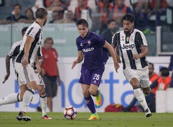Italy: Juventus FC - ACF Fiorentina - Serie A Federico Chiesa and Sami Khedira (right) compete for the ball during the Serie A football match between Juventus FC and ACF Fiorentina. Juventus FC wins 2-1 over ACF Fiorentina.  NicolòxCampox xPacificxPress