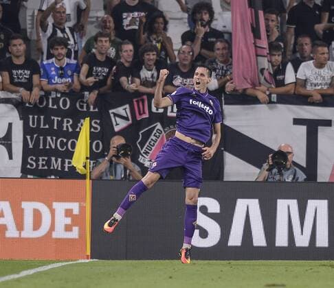 Italy: Juventus FC - ACF Fiorentina - Serie A Nikola Kalinic celebrates after scoring during the Serie A football match between Juventus FC and ACF Fiorentina. Juventus FC wins 2-1 over ACF Fiorentina.  NicolòxCampox xPacificxPress