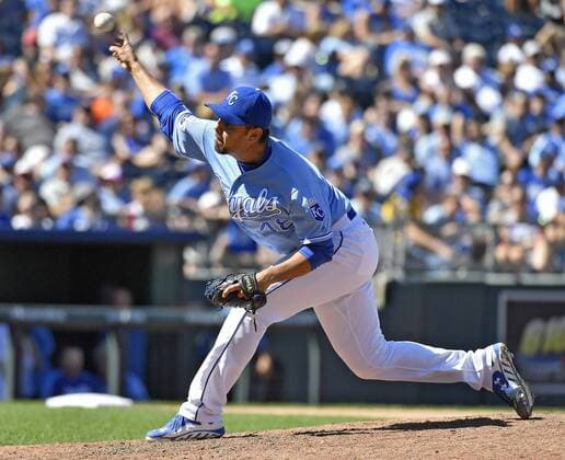 August 21, 2016 - Kansas City, MO, USA - Kansas City Royals relief pitcher Joakim Soria throws in the eighth inning against the Minnesota Twins on Sunday, Aug. 21, 2016 at Kauffman Stadium in Kansas City, Mo. Minnesota Twins vs. Kansas City Royals - ZUMAm67_