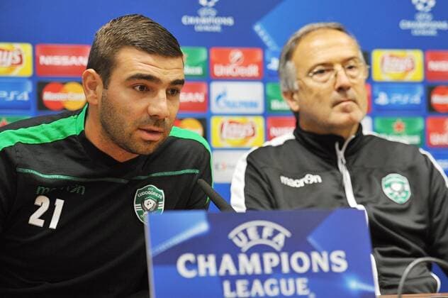 Vladislav Stoyanov of Ludogorets Razgrad, left, and coach Georgi Dermendzhiev attend a news conference prior to the 4th qualifying round of football Champions League return match FC Viktoria Pilsen vs PFC Ludogorets Razgrad in Pilsen, Czech Republic, August 22, 2016. (CTKxPhoto PavelxNemecek) CTKPhotoP201608220786001  nmc1