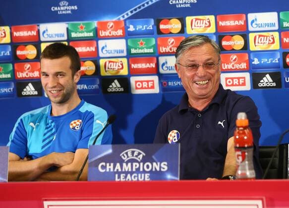 SOCCER - UEFA CL quali, RBS vs Zagreb SALZBURG,AUSTRIA,23.AUG.16 - SOCCER - UEFA Champions League, Play-off qualification, Red Bull Salzburg vs GNK Dinamo Zagreb, preview, press conference PK Pressekonferenz of Zagreb. Image shows head coach Zlatko Kranjcar and Domagoj Antolic (Zagreb). GEPAxpictures xFelixxRoittner