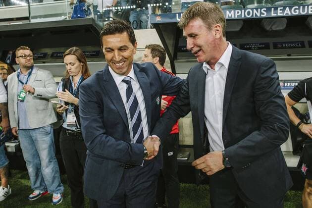23.08.2016 WARSZAWA, UEFA CHAMPIONS LEAGUE - 4TH QUALIFICATION ROUND, LEGIA WARSZAWA - DUNDALK FC BESNIK HASI, STEPHEN KENNY FOTO RADOSLAWxJOZWIAK CYFRASPORT NEWSPIX.PL --- Newspix.pl  20160823-CSRJ10386