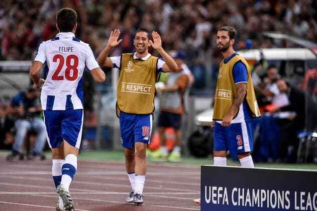 August 23, 2016 - Rome, Italy - Porto s Brazilian defender Filipe celebrates scoring his side first goal during the UEFA Champions League playoff match between AS Roma and FC Porto, at Olympic Stadium in Rome on August 23, 2016. AS Roma v Porto - UEFA Champions League  - ZUMAn230