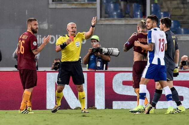 June 21, 2016 - Rome, Italy - Daniele De Rossi of Roma gets a red card from referee during the UEFA Champions League playoff match between AS Roma and FC Porto, at Olympic Stadium in Rome on August 23, 2016. AS Roma v Porto - UEFA Champions League  - ZUMAn230
