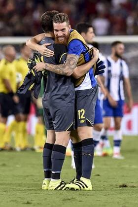 August 23, 2016 - Rome, Italy - Iker Casillas of Porto and Jos S of Porto celebrate the victory during the match between FC Porto v AS Rome UEFA Champions League playoff match in Rome, Italy, on August 23, 2016. AS Roma v Porto: UEFA Champions League  - ZUMAn230
