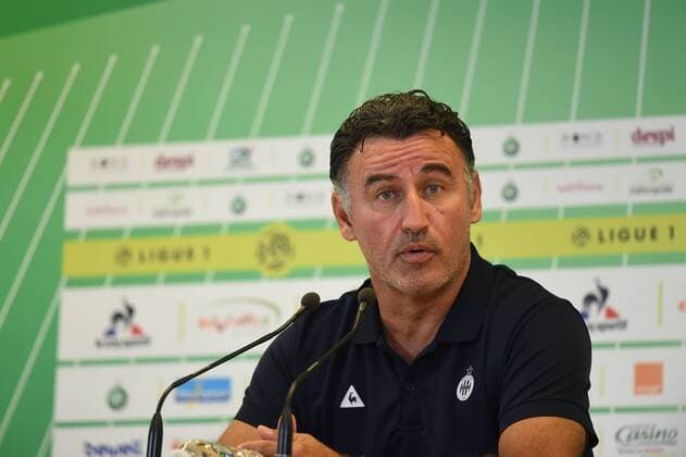 Fußball, EL Quali, AS St. Etienne PK Christophe Galtier (entraineur saint etienne) FOOTBALL : Conference de presse Saint Etienne - Europa Ligue - Barrage - 24 08 2016 FredericChambert Panoramic 