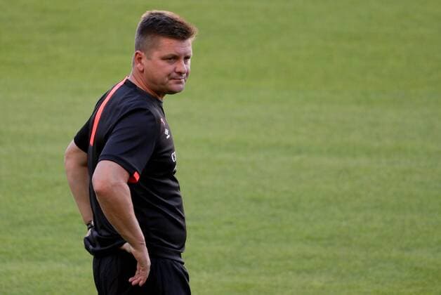 Slavia s head coach Dusan Uhrin pictured during a training of Czech first league club Slavia Praha, Wednesday 24 August 2016, in Anderlecht. Tomorrow Anderlecht is playing the return leg of the playoff round in the Europa League competition against Czech Slavia Prague. First leg ended on 0-3 in Czech Republic. VIRGINIExLEFOUR  x04918037x