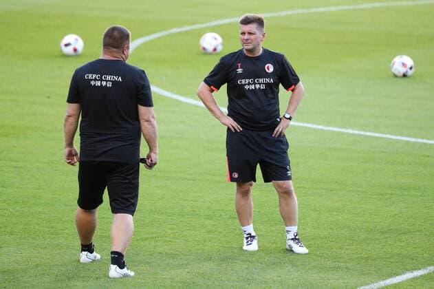 Slavia s head coach Dusan Uhrin pictured during a training of Czech first league club Slavia Praha, Wednesday 24 August 2016, in Anderlecht. Tomorrow Anderlecht is playing the return leg of the playoff round in the Europa League competition against Czech Slavia Prague. First leg ended on 0-3 in Czech Republic. VIRGINIExLEFOUR  x04918047x