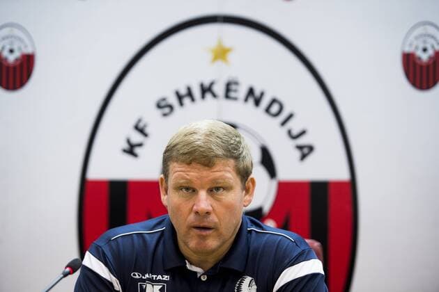 Gent s head coach Hein Vanhaezebrouck pictured during the press conference PK Pressekonferenz of Belgian first league soccer team KAA Gent, Wednesday 24 August 2016, in Skopje, Macedonia. Tomorrow Gent is playing the return leg of the playoff round in the Europa League competition against Macedonia s Shkendija. First leg ended on a 2-1 result in Belgium. JASPERxJACOBS  x04918061x