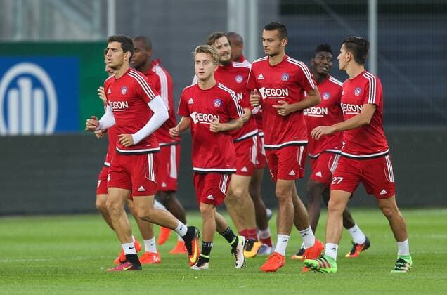 SOCCER - UEFA EL quali, Rapid vs Trencin VIENNA,AUSTRIA,24.AUG.16 - SOCCER - UEFA Europa League, Play-off qualification, SK Rapid Wien vs FK AS Trencin, preview, training of Trencin. Image shows players of Trencin.eywords: Wien Energie. GEPAxpictures xPhilippxBrem