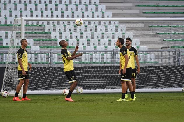 Johan Audel (20) et ses coequipiers (beitar) FOOTBALL : Entrainement Beitar Jerusalem - Europa Ligue - Barrage - 24 08 2016 FredericChambert Panoramic 