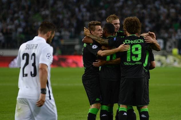 Torjubel von Borussia Mönchengladbach nach dem 1:0 von Thorgan Hazard (Borussia Mönchengladbach) Mönchengladbach, Deutschland, 24.08.2016 - Fussball, UEFA Championsleague, Borussia Mönchengladbach - BSC Young Boys, Fussball, UEFA Championsleague, Borussia Mönchengladbach - BSC Young Boys, xklx