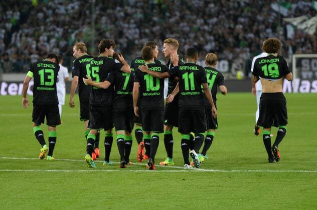 Torjubel von Borussia Mönchengladbach nach dem 1:0 von Thorgan Hazard (Borussia Mönchengladbach) Mönchengladbach, Deutschland, 24.08.2016 - Fussball, UEFA Championsleague, Borussia Mönchengladbach - BSC Young Boys, Fussball, UEFA Championsleague, Borussia Mönchengladbach - BSC Young Boys, xklx