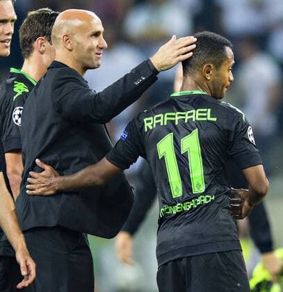 Mönchengladbach, 24.08.2016, Borussia Park Trainer Andre Schubert (BMG), Raffael (BMG) VfL Borussia Mönchengladbach - Young Boys Bern mm